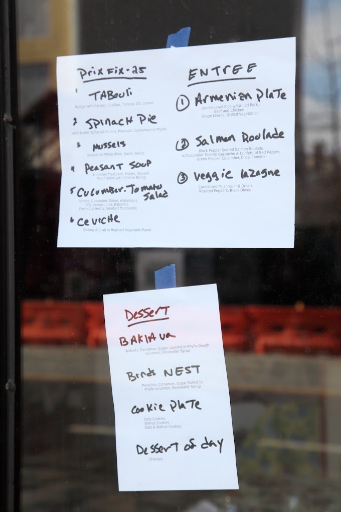 A handwritten menu showing food items at Little Armenia